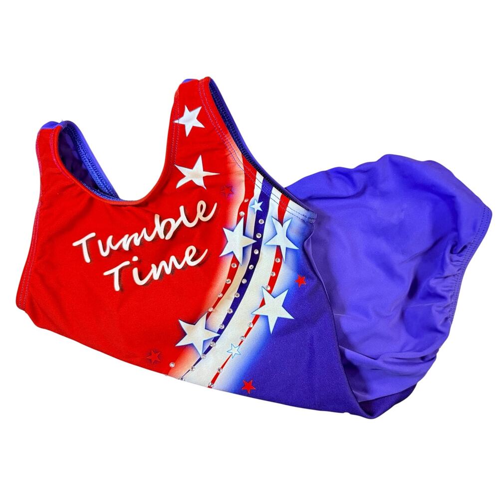 Snowflake Designs Girls Cheer Gymnastics Leotard Child Small Red White Blue EUC